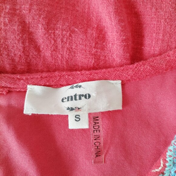 Entro Women's Pink Tasseled Diamond Print Boat Neck Sleeveless Dress Size Small - Picture 5 of 7